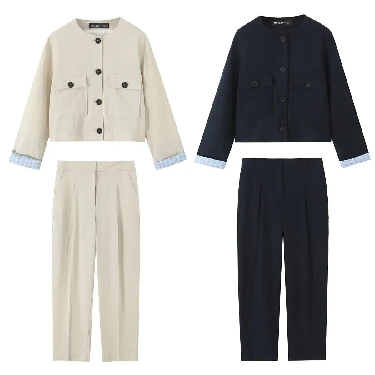 Work Office Lady Pants Set Women Long Sleeve Button Pocket Jacket Women's Trousers With Pocket Two Piece Set Female Set