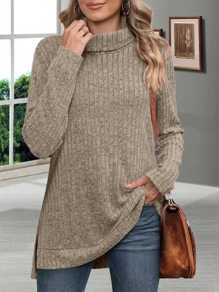 Autumn Warm Thick Cold Resistant Women Sweaters Loose Knitted Turtleneck Ladies Pullovers Striped Soft Long Sleeved New Jumpers