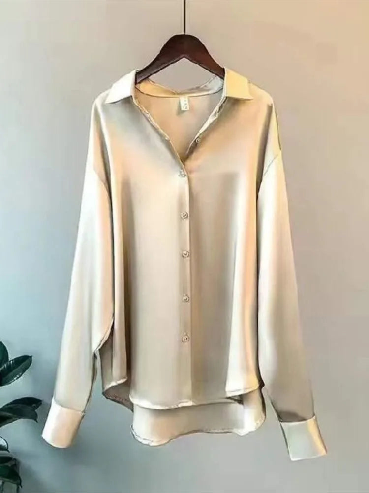 Satin Shirt For Women Spring Summer Shirts And Blouses Woman Casual Korean Long Sleeve Button Sweet Casual Office Lady New Top