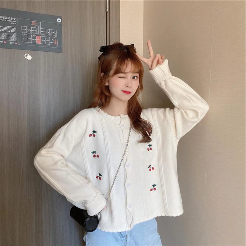 Youth Colorful Autumn Winter Oversize Fat MM Women's Knitted Sweater Thin Gentle Grace Cute Long Sleeve Cardigan Female Casual
