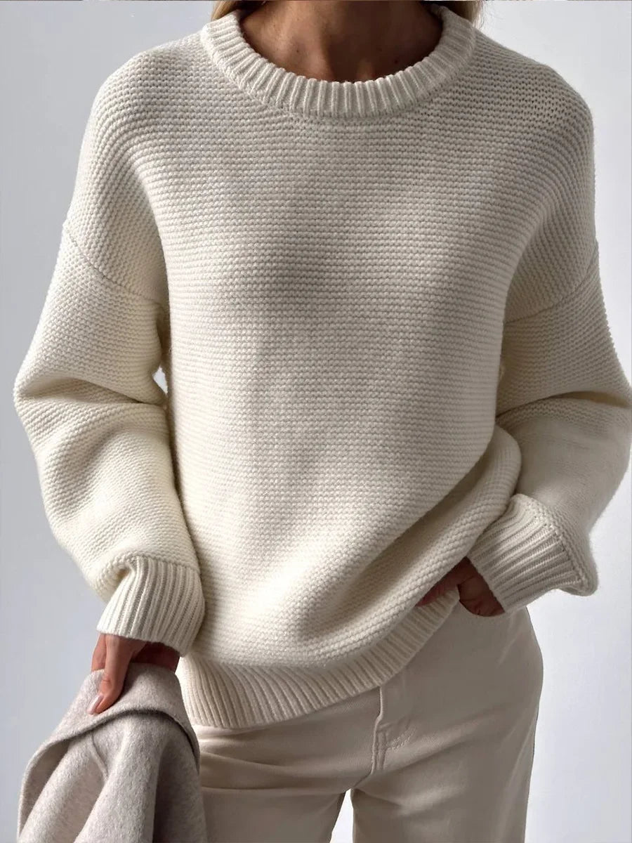 Bornladies Knitted Round Neck Sweater Women's Autumn Winter Loose Casual Thick Pullovers Female Fashion Warm Solid Color Sweater