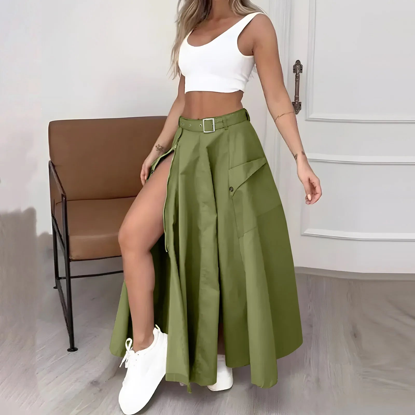 Women Striped Two Pieces Vest Tops Skirt Set