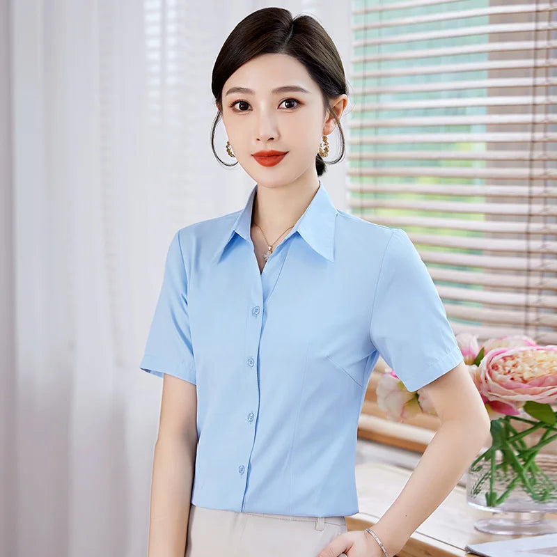 New Summer Short Sleeved Professional Formal Work Clothes Lining Women'S Fashion Temperament Versatile Commuting Collar Shirt