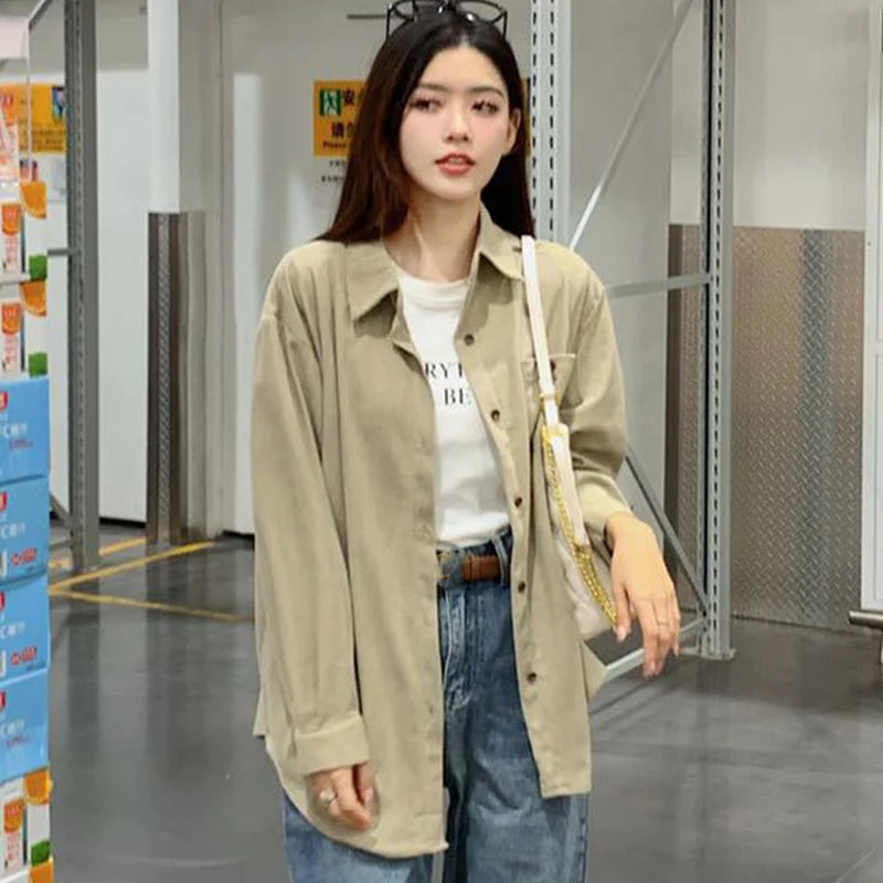 Fashion Turn Down Collar Women's Shirt Single Breasted Long Sleeve Blouses Woman Spring Autumn Loose Solid Color Shirts Mujer