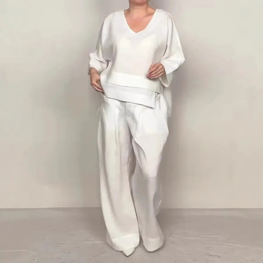 Casual Loose Irregular Cotton Linen Women's Top Set Spring Summer New Fashion Pocket Wide-leg Pants For Women Office 2-piece Set