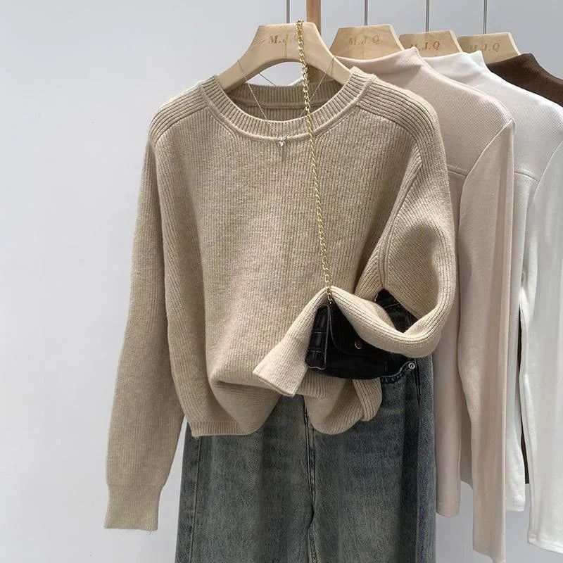 Women Clothing Elegant Fashion Long Sleeve Knit Pullover Autumn Winter New Casual All-match Solid Sweaters Office Lady Loose Top