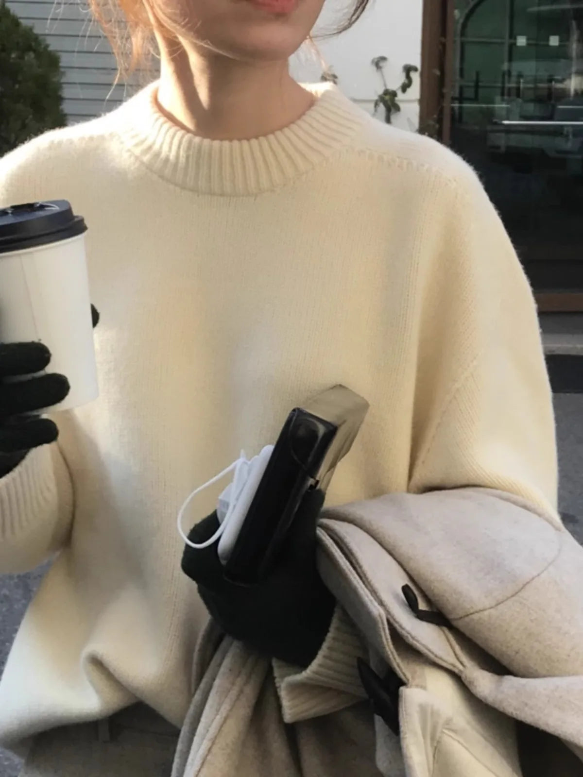 Loose and thick cashmere knitwear women's autumn/winter plus size skinny crewneck sweater base sweater