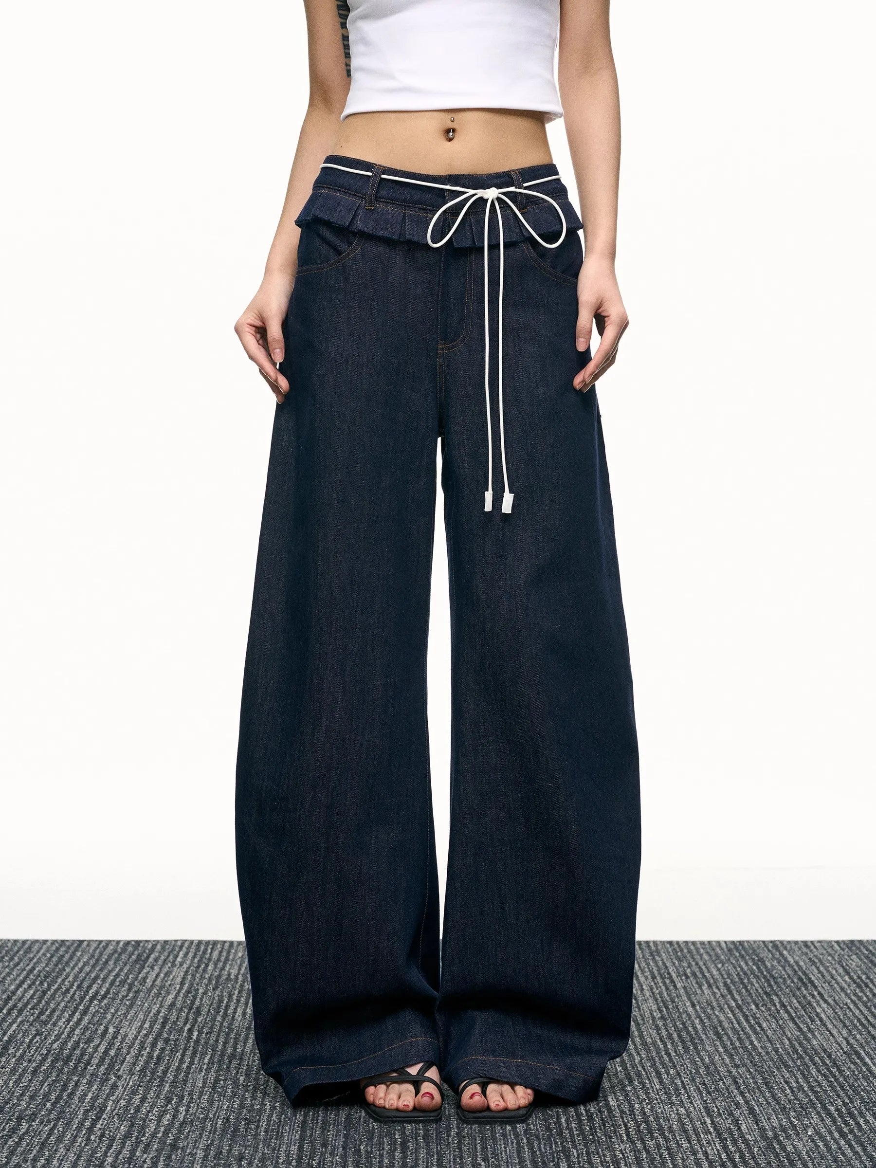 Retro Street Style Wide Leg Pants Niche Design Floor Length Pants High Waisted Loose Jeans For Women